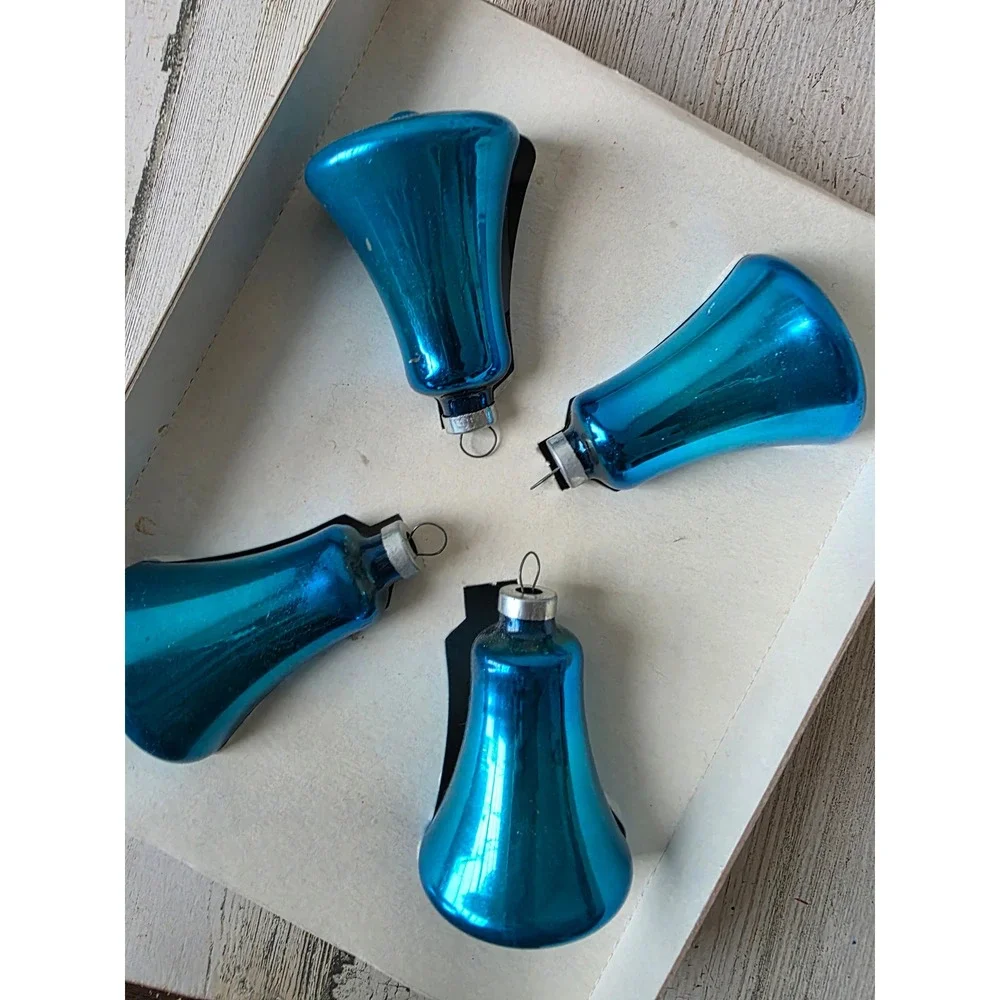 Vintage Franke Blue Bell mercury glass ornament set box Xmas tree